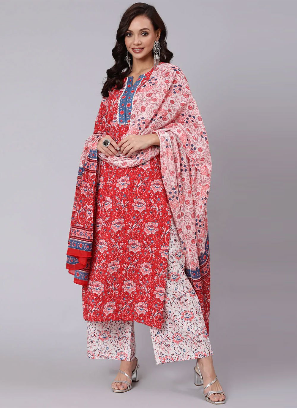 Salwar Suit Cotton Red Print Salwar Kameez