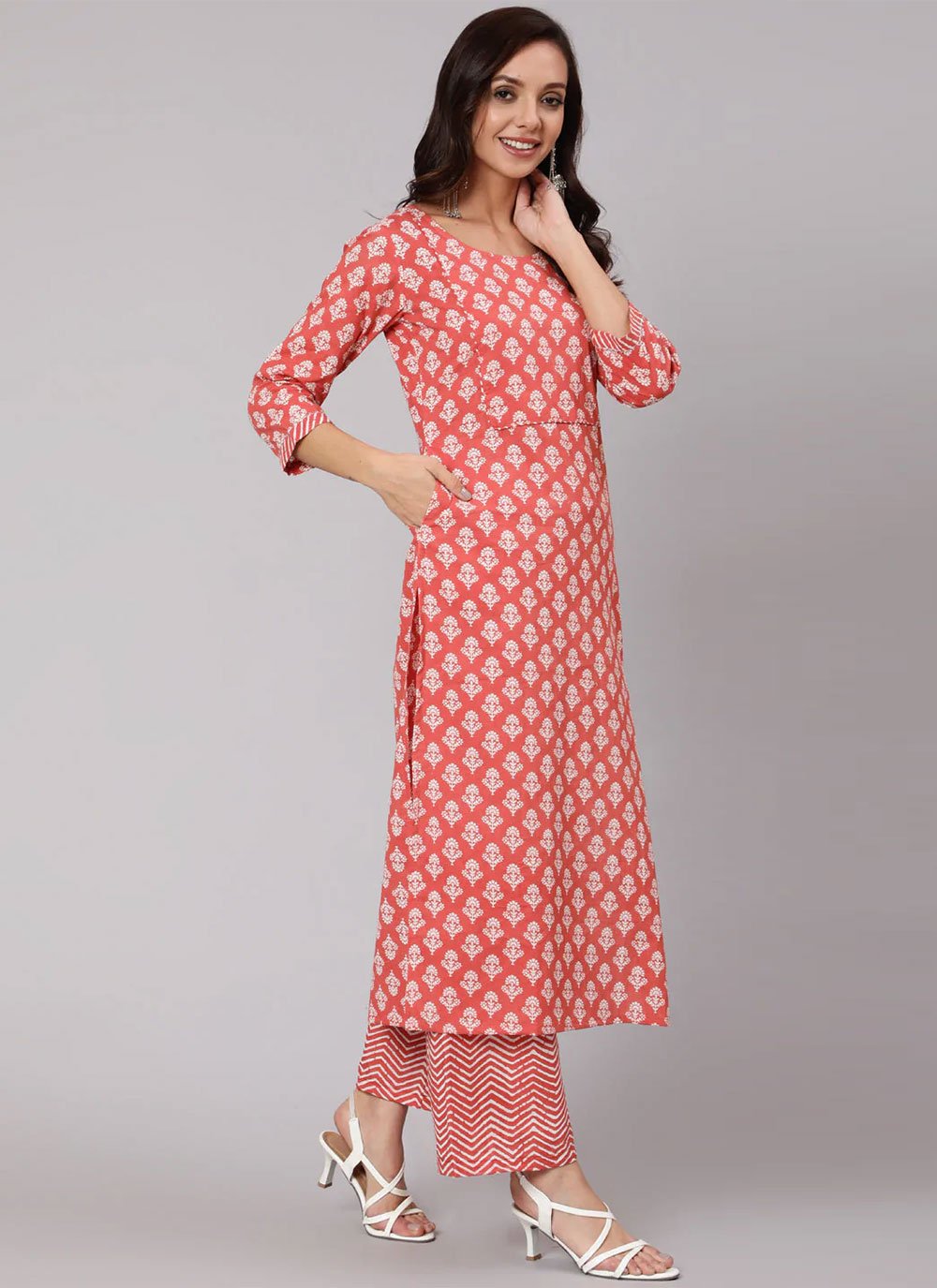 Salwar Suit Cotton Peach Print Salwar Kameez