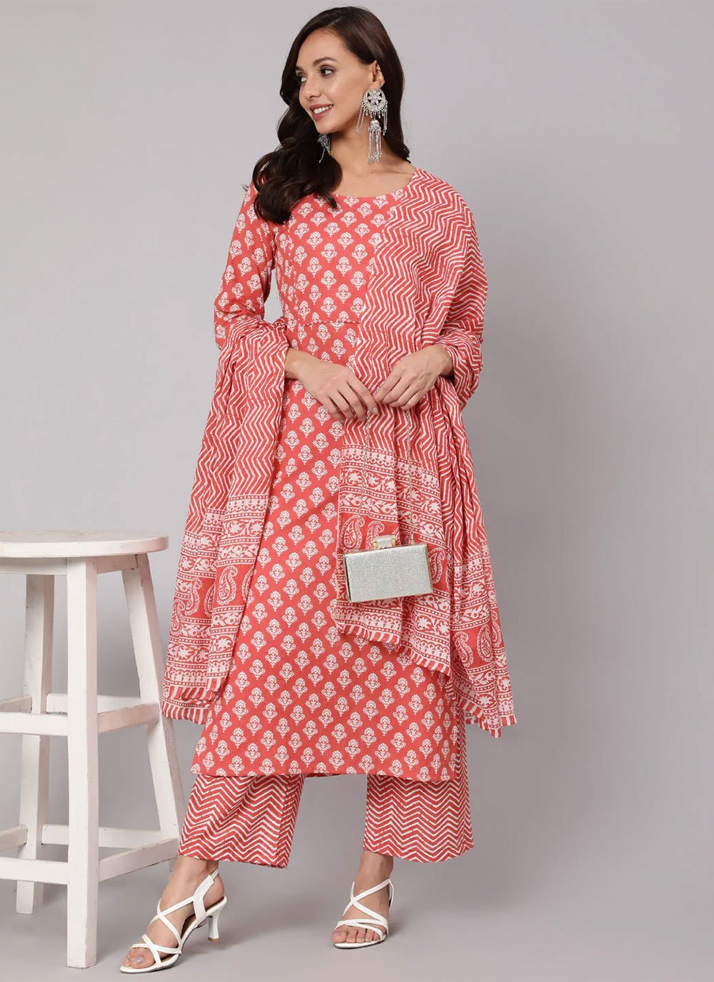 Salwar Suit Cotton Peach Print Salwar Kameez