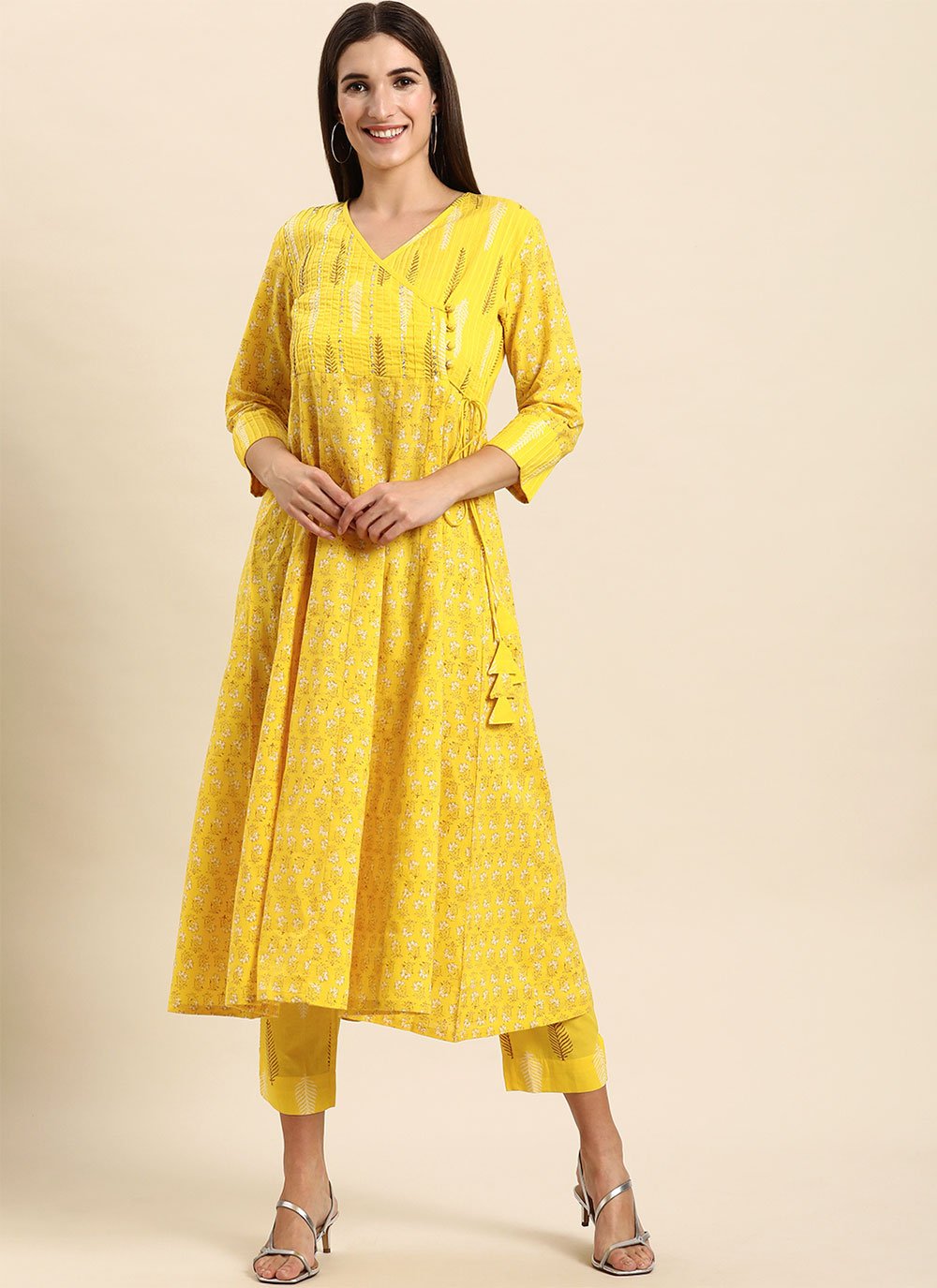 Salwar Suit Cotton Yellow Print Salwar Kameez