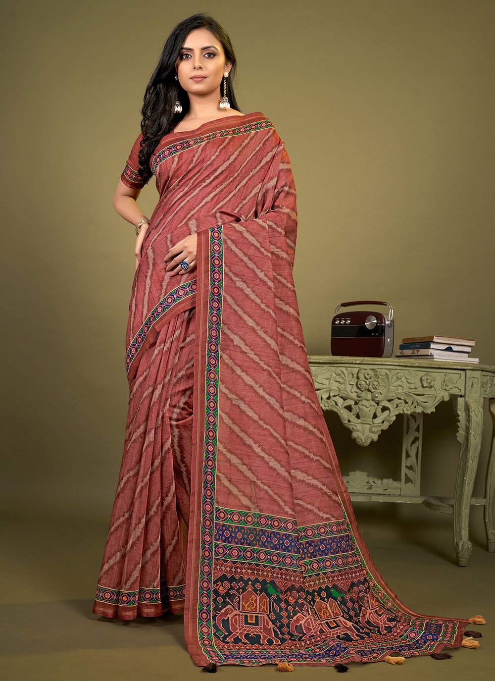 Classic Cotton Peach Print Saree