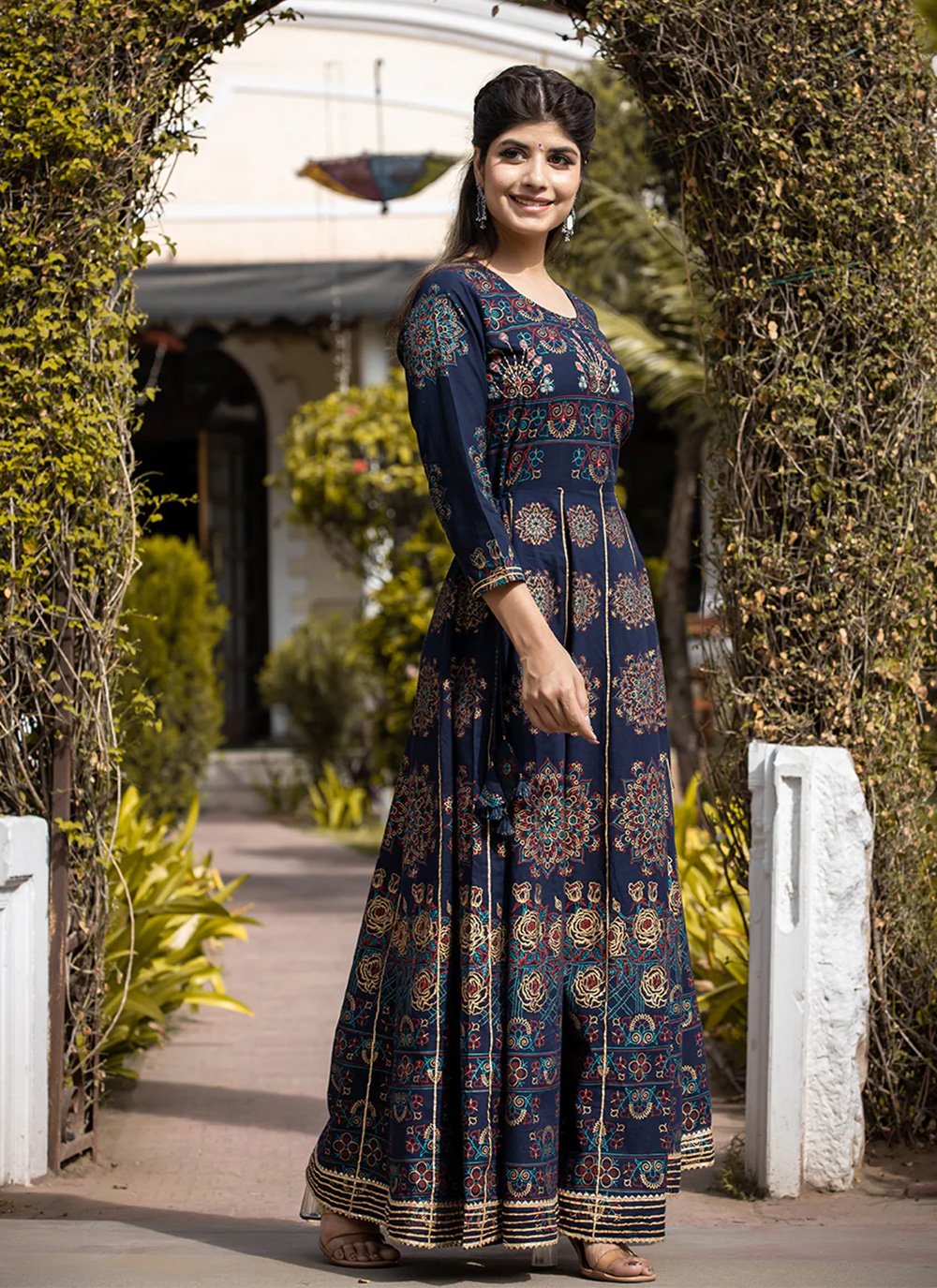 Gown Cotton Blue Print Gown