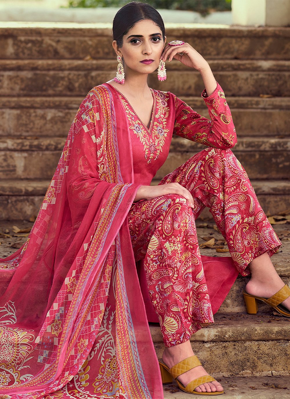 Salwar Suit Cotton Hot Pink Print Salwar Kameez