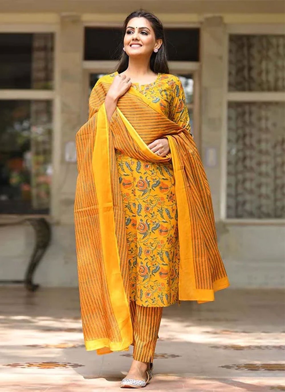 Trendy Suit Cotton Mustard Print Salwar Kameez