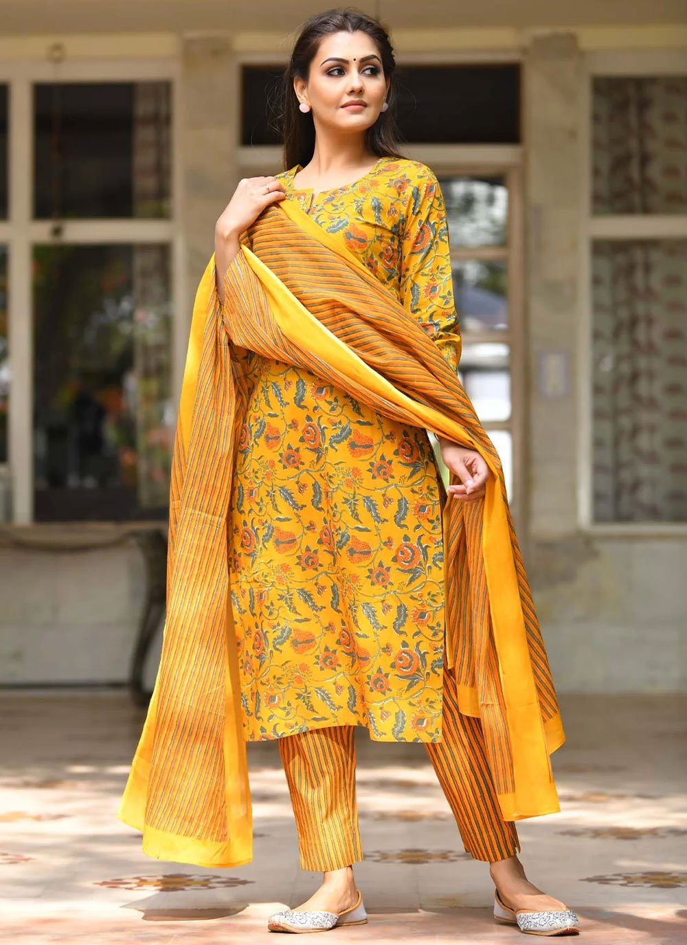 Trendy Suit Cotton Mustard Print Salwar Kameez