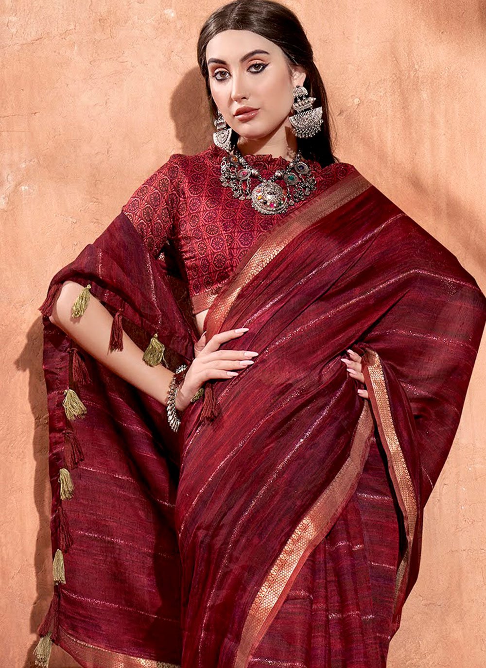 Trendy Saree Cotton Maroon Print Saree