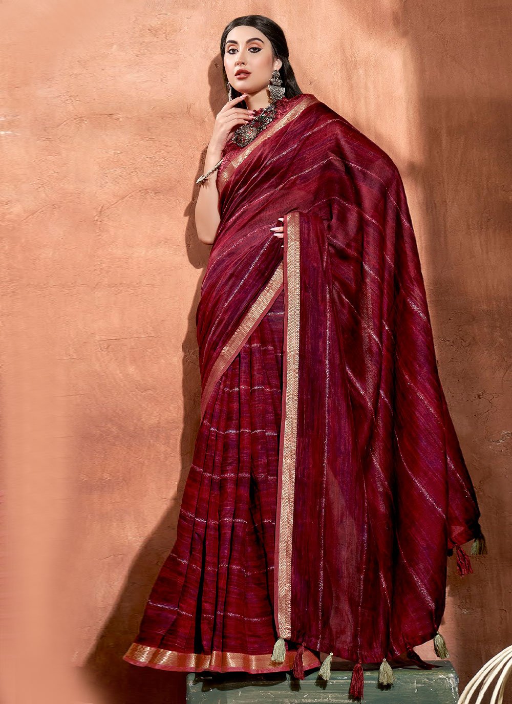 Trendy Saree Cotton Maroon Print Saree