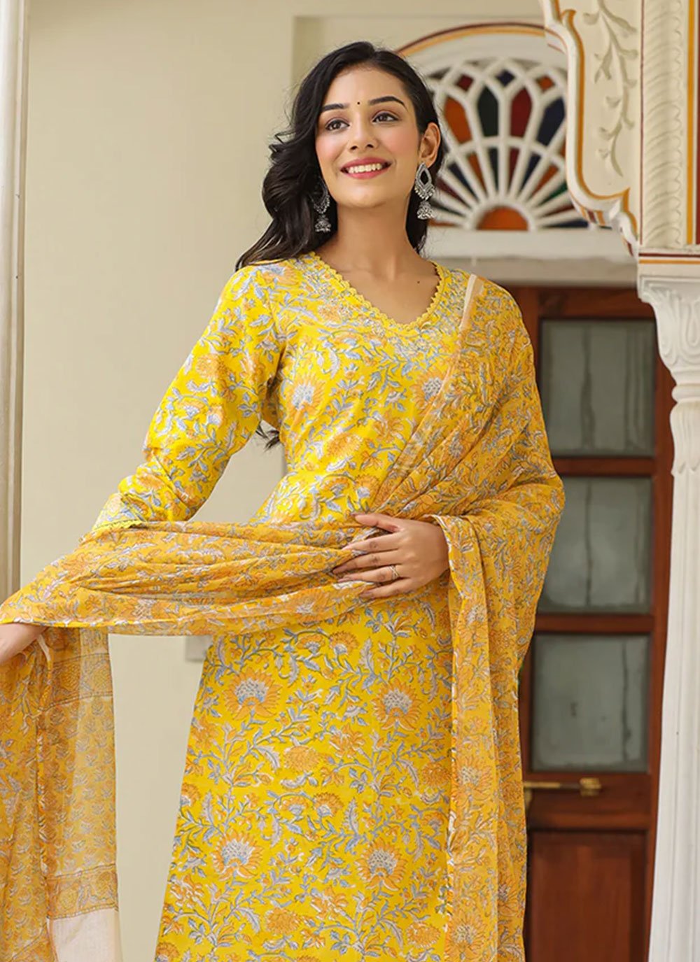 Salwar Suit Cotton Yellow Print Salwar Kameez