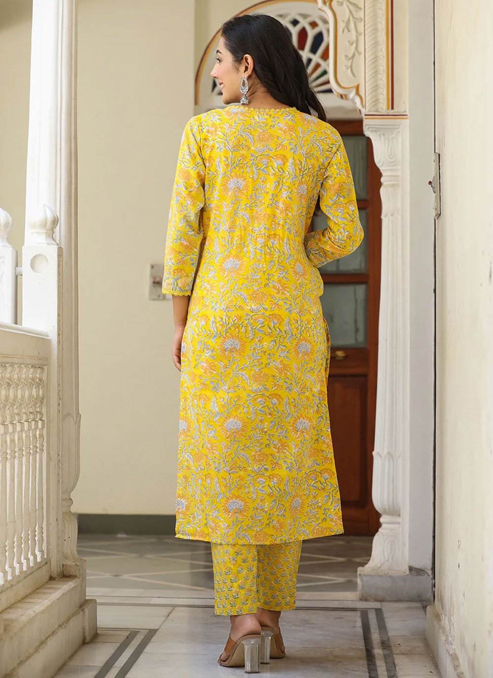 Salwar Suit Cotton Yellow Print Salwar Kameez