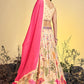 A Line Lehenga Chinon Silk Cream Print Lehenga Choli