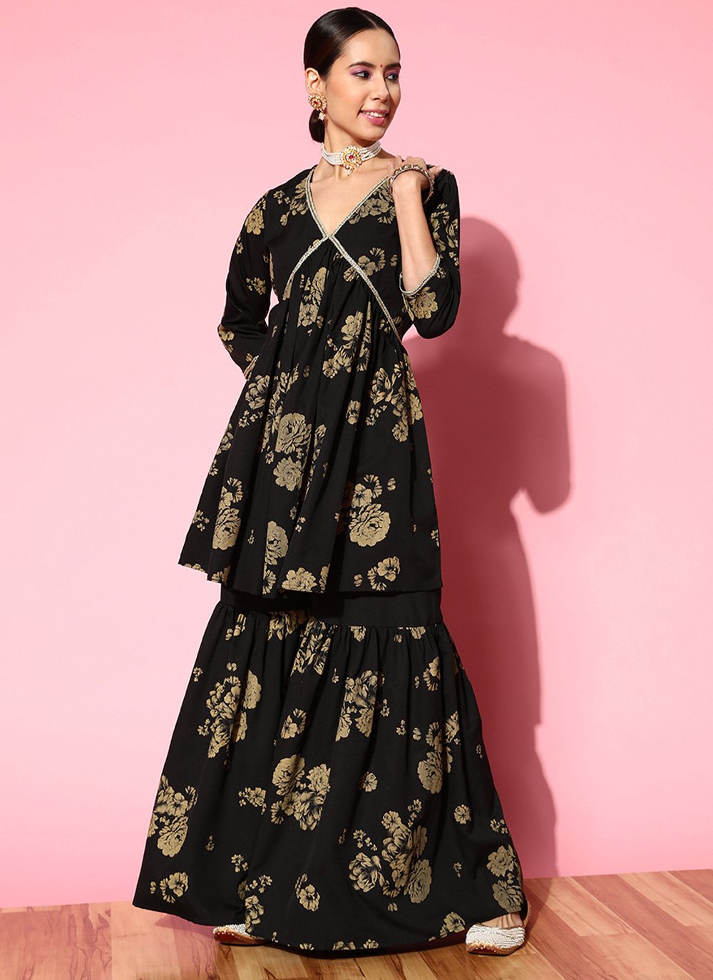 Casual Kurti Crepe Silk Black Print Kurtis