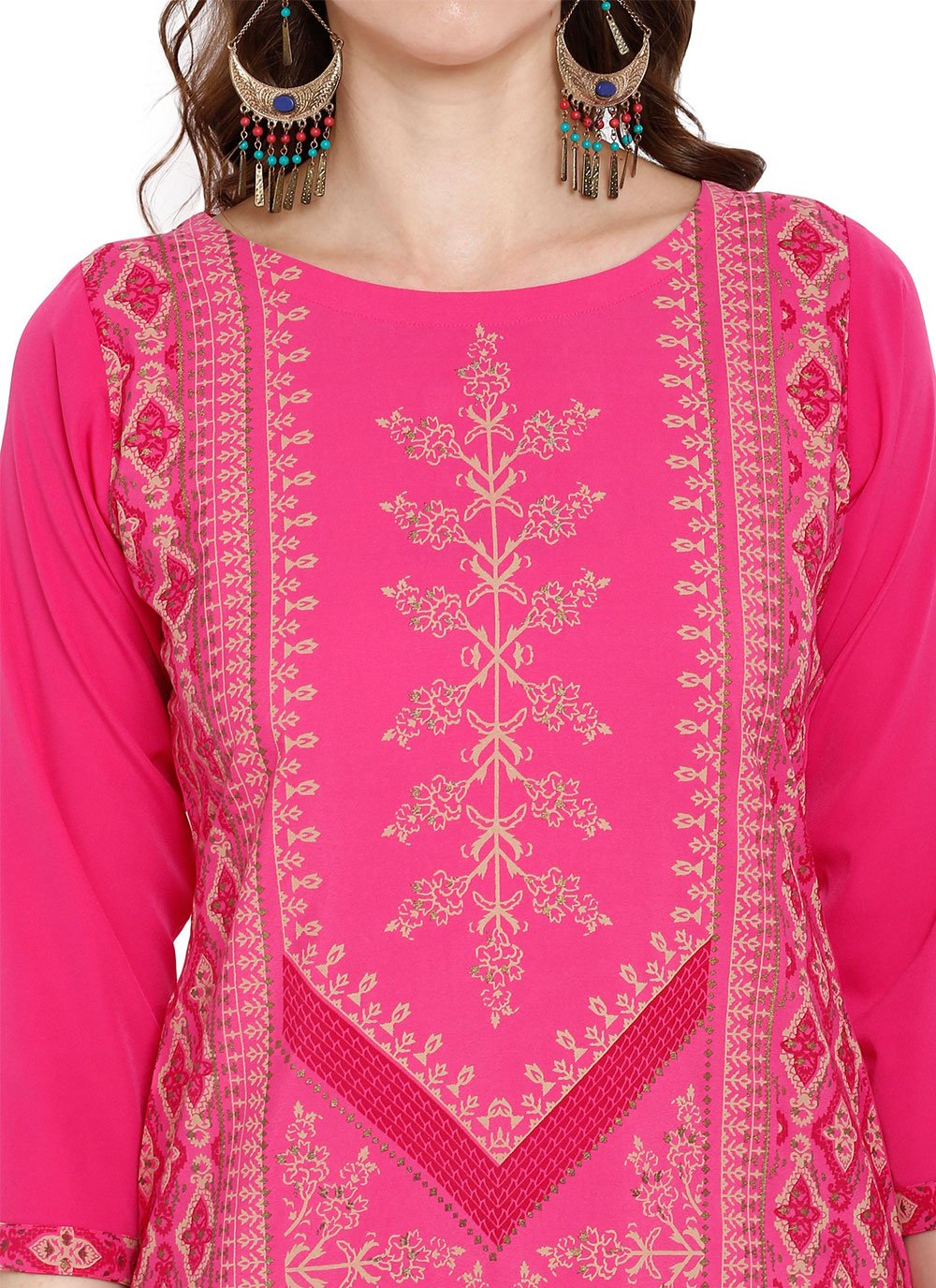 Casual Kurti Crepe Silk Fuchsia Print Kurtis