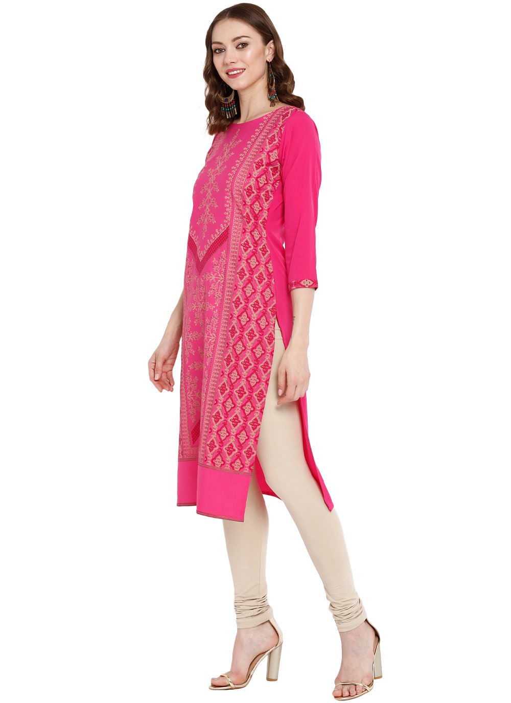 Casual Kurti Crepe Silk Fuchsia Print Kurtis