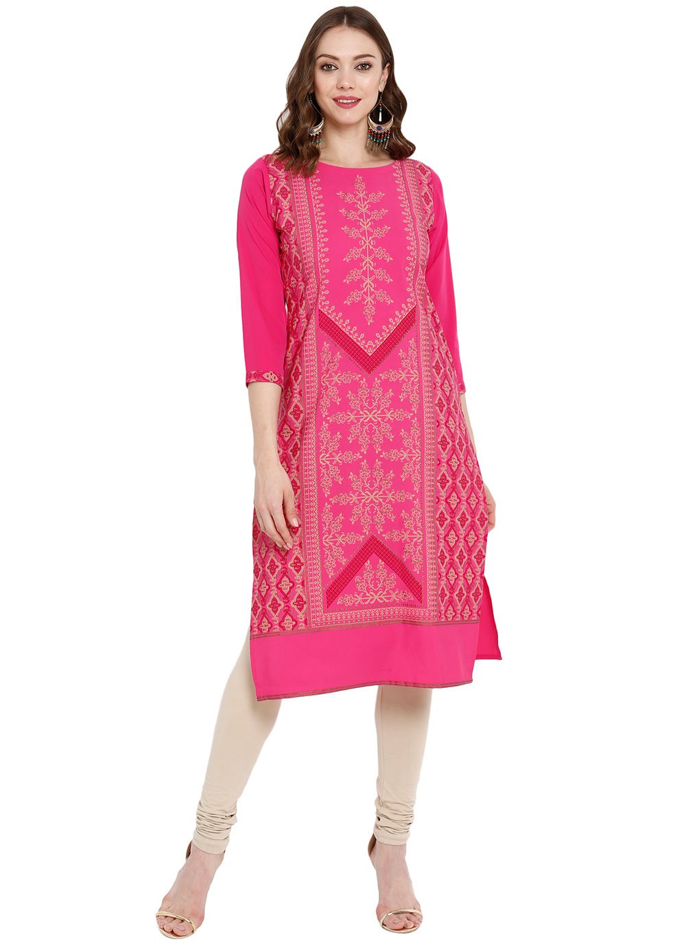 Casual Kurti Crepe Silk Fuchsia Print Kurtis