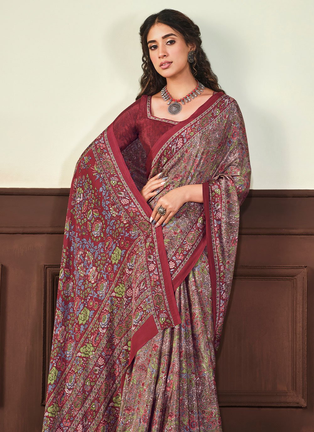 Classic Crepe Silk Multi Colour Print Saree