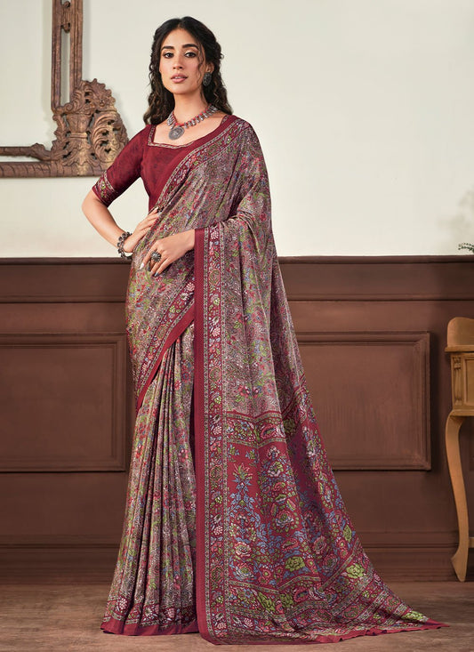 Classic Crepe Silk Multi Colour Print Saree