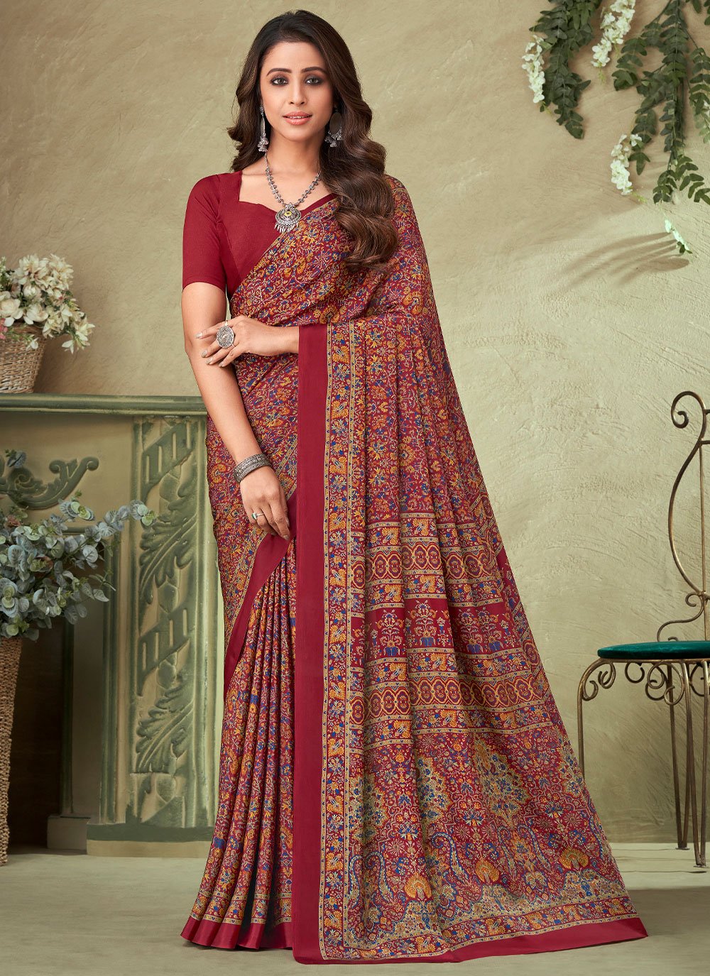 Trendy Saree Crepe Silk Red Print Saree