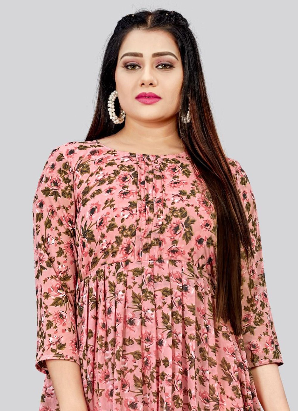 Designer Kurti Georgette Pink Print Kurtis