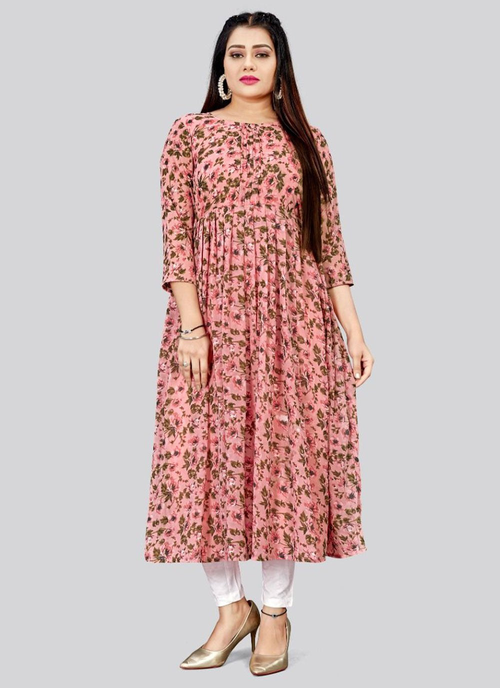 Designer Kurti Georgette Pink Print Kurtis