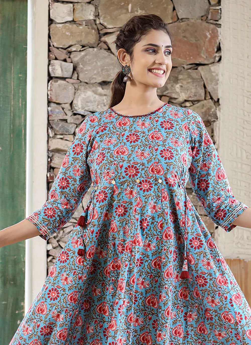 Designer Kurti Cotton Multi Colour Print Kurtis