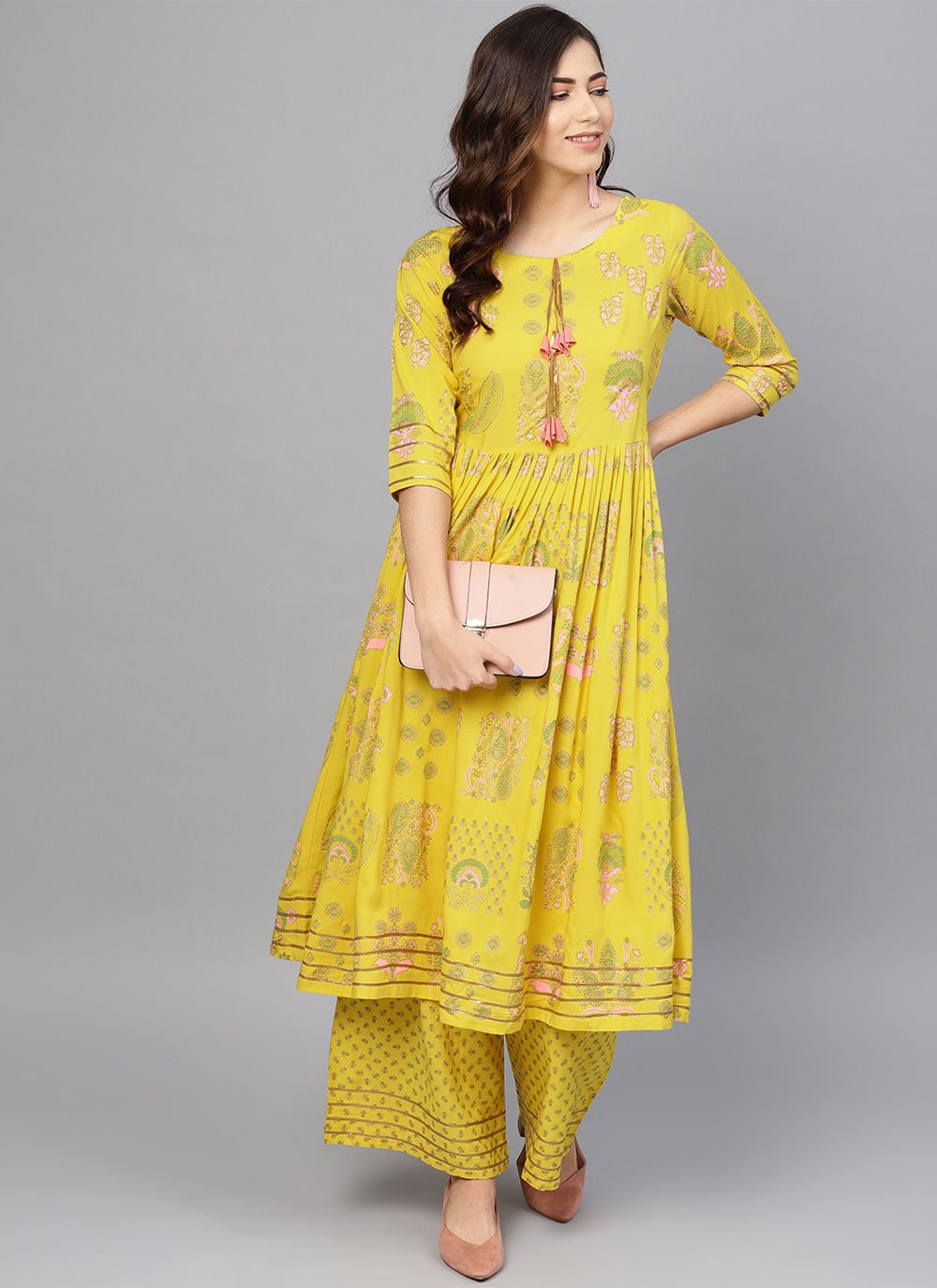 Designer Kurti Rayon Viscose Yellow Print Kurtis