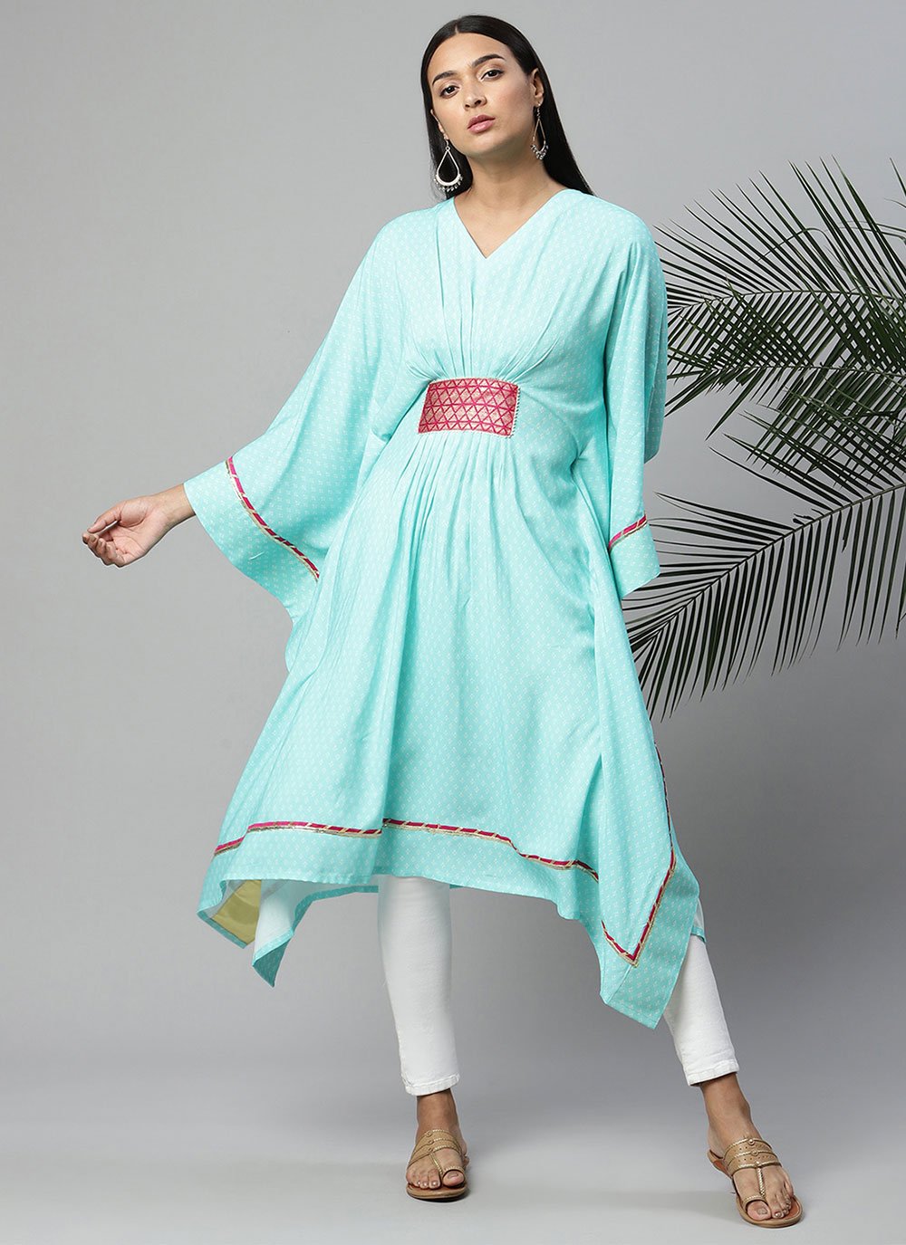 Designer Kurti Rayon Turquoise Print Kurtis