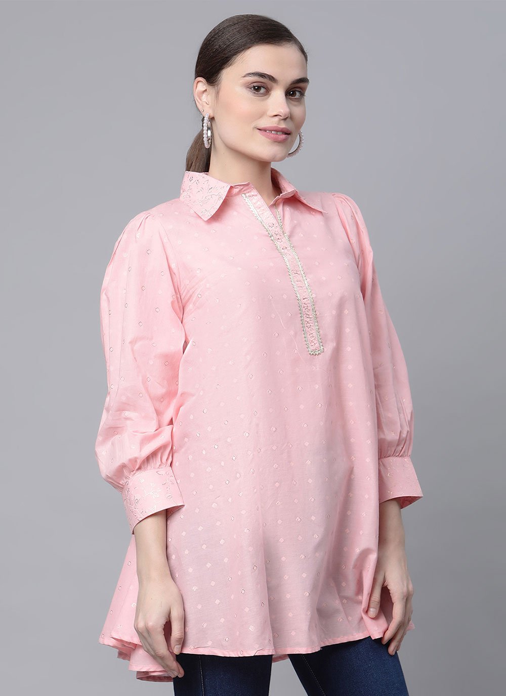 Designer Kurti Cotton Pink Print Kurtis