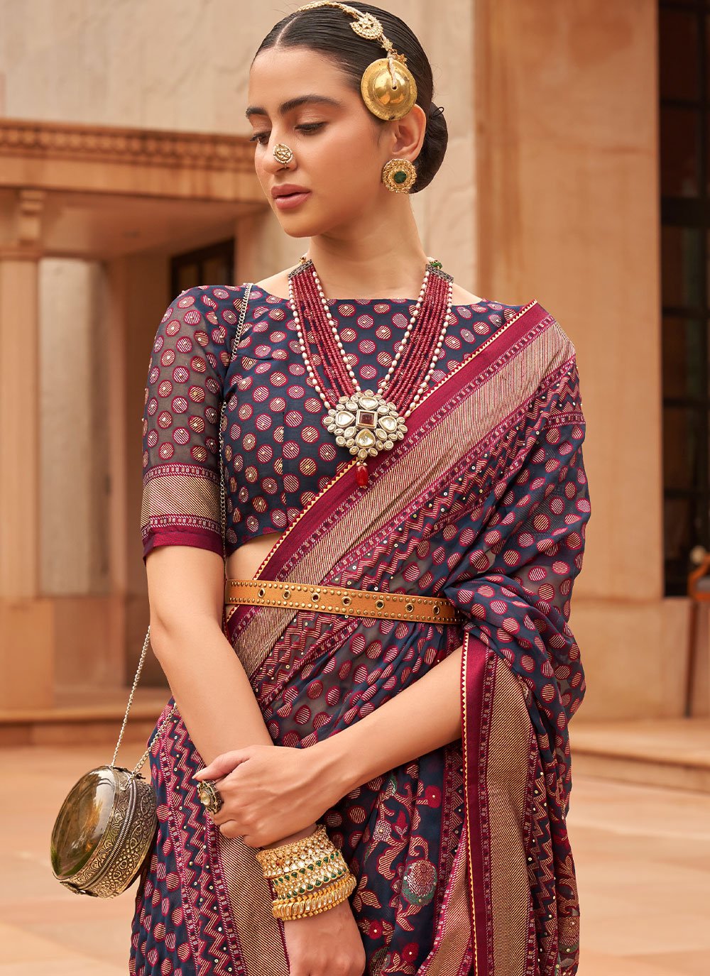 Contemporary Brasso Blue Diamond Saree