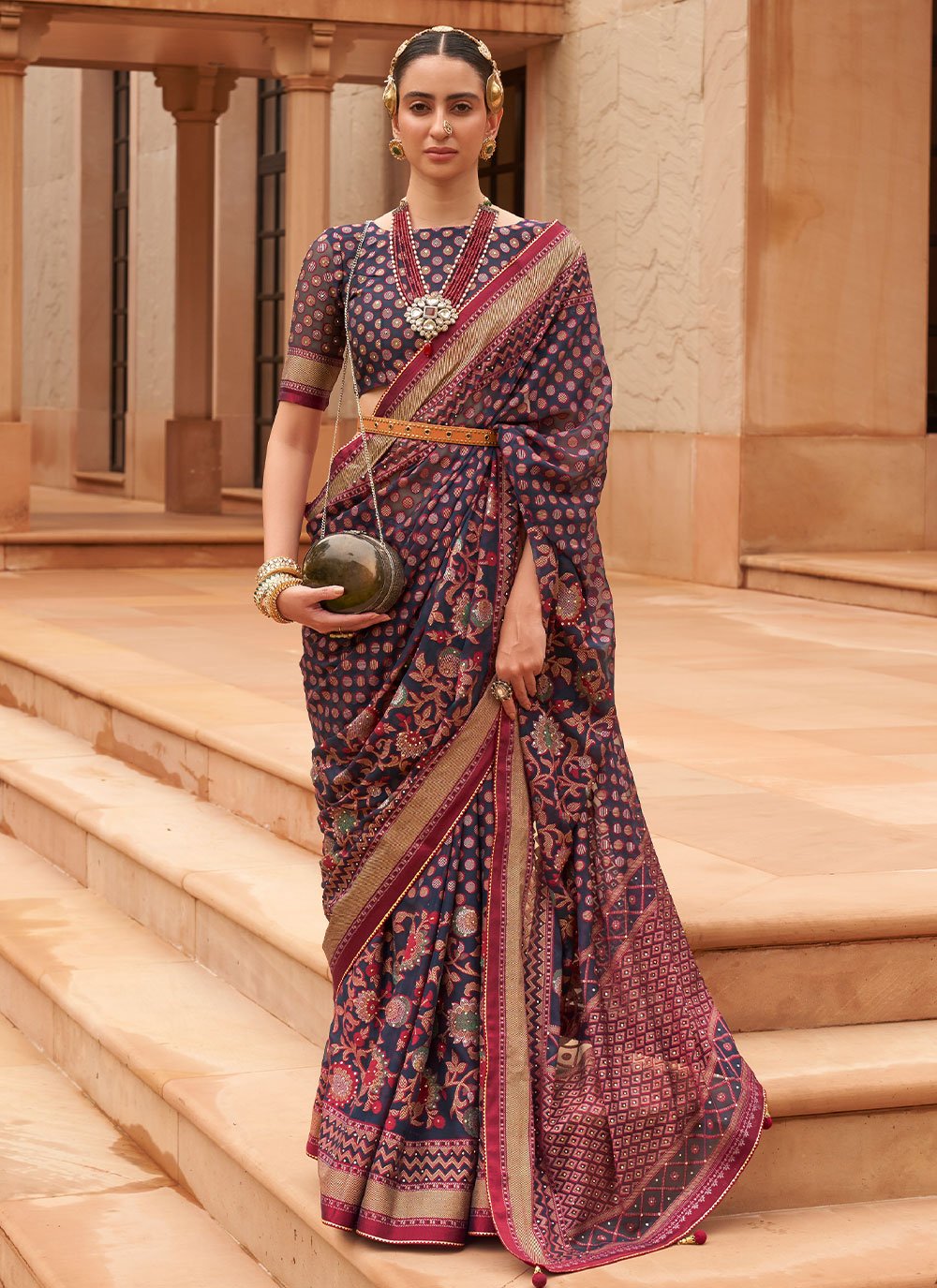 Contemporary Brasso Blue Diamond Saree