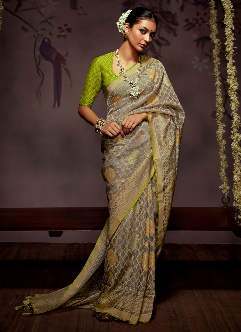 Classic Brasso Grey Print Saree