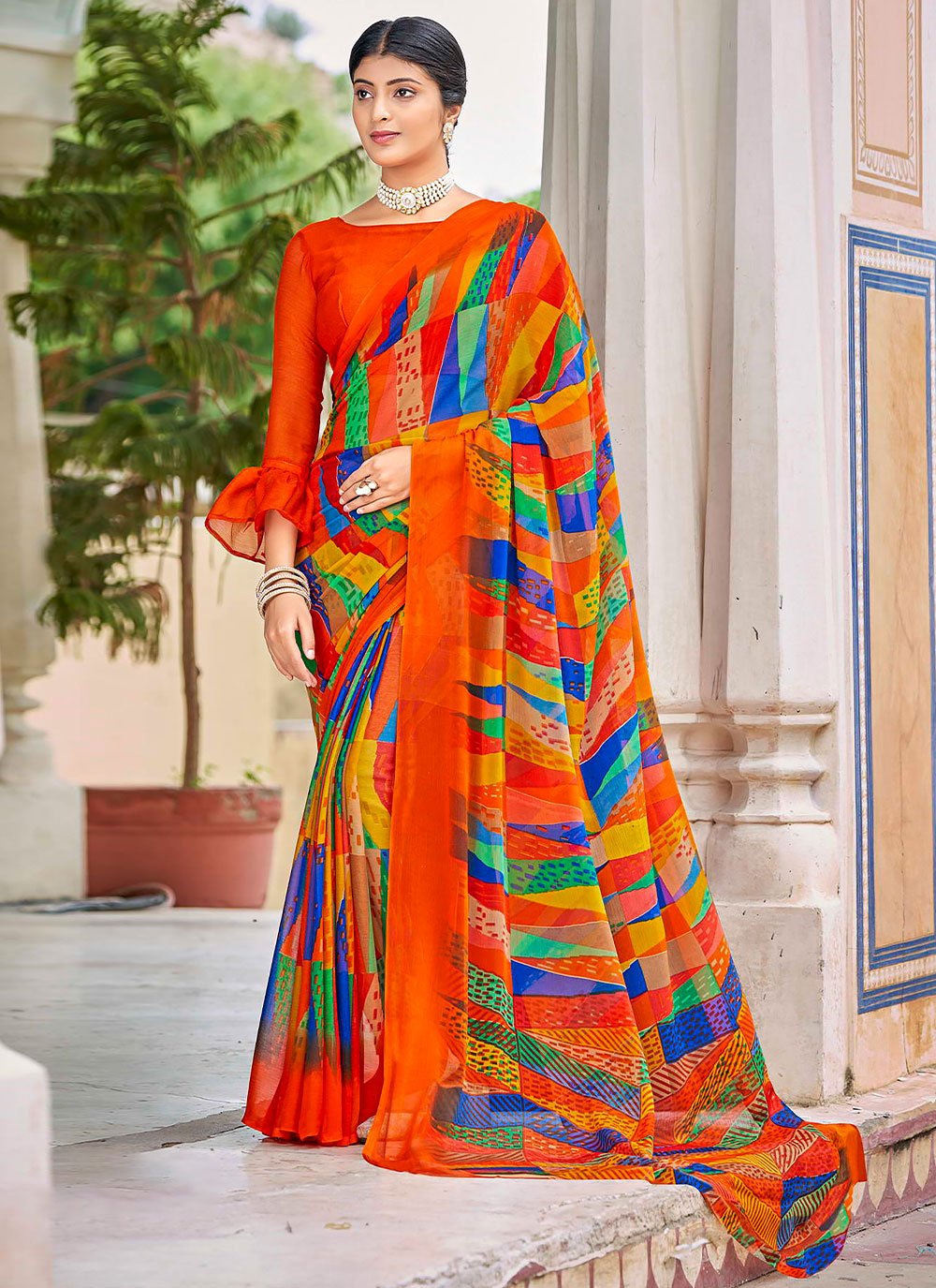 Classic Faux Chiffon Multi Colour Print Saree