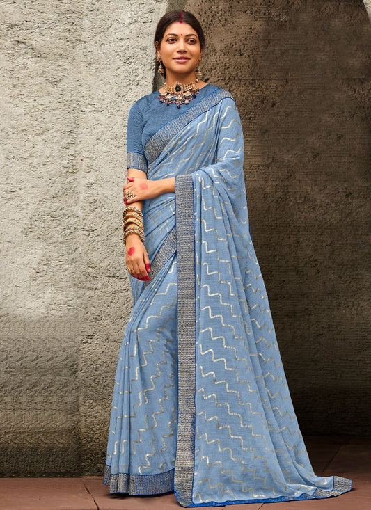 Contemporary Faux Chiffon Grey Print Saree