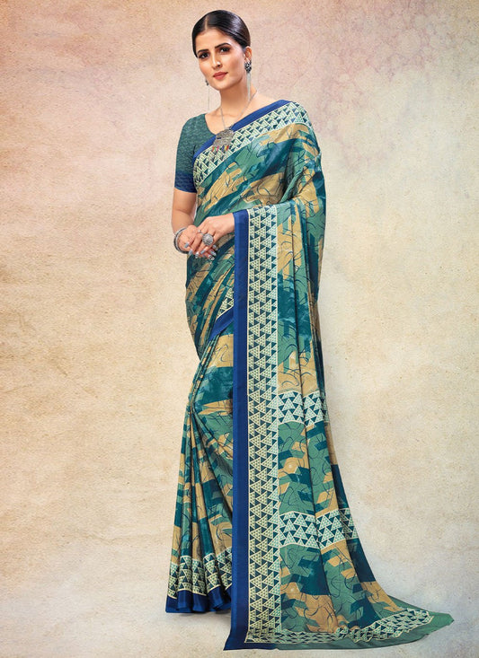 Contemporary Faux Crepe Multi Colour Print Saree