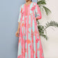 Gown Faux Crepe Organza Aqua Blue Pink Print Gown