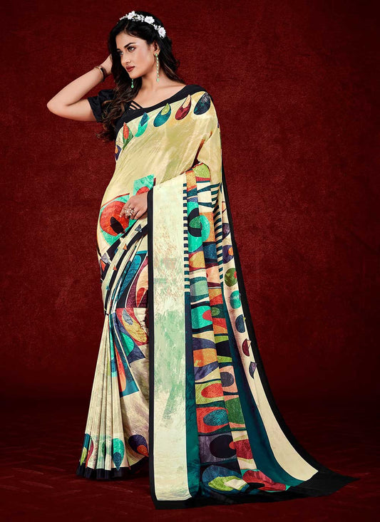 Trendy Saree Faux Crepe Multi Colour Print Saree