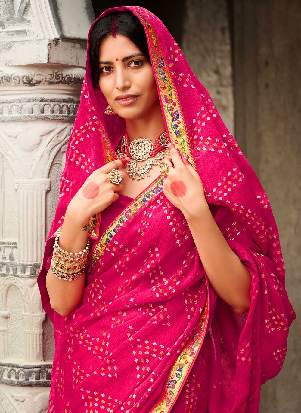 Designer Faux Chiffon Pink Print Saree