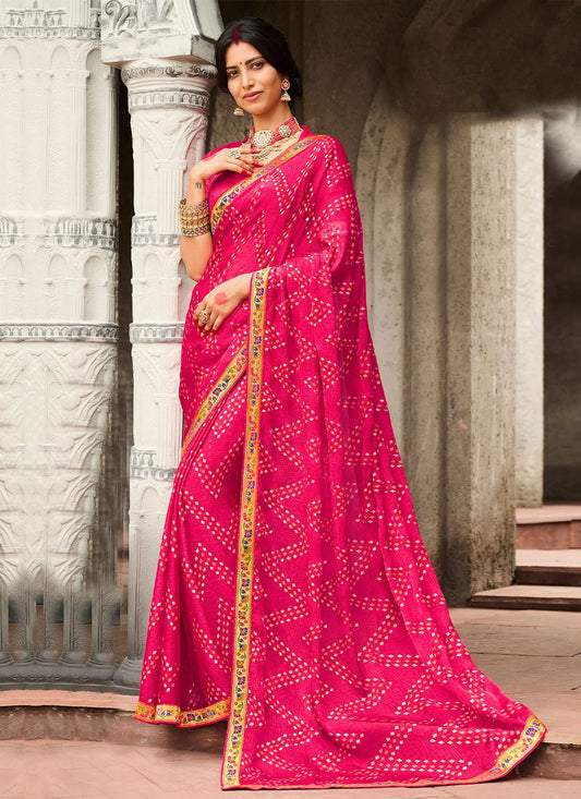 Designer Faux Chiffon Pink Print Saree