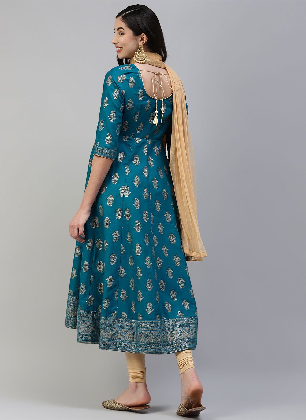 Pant Style Suit Cotton Turquoise Print Salwar Kameez