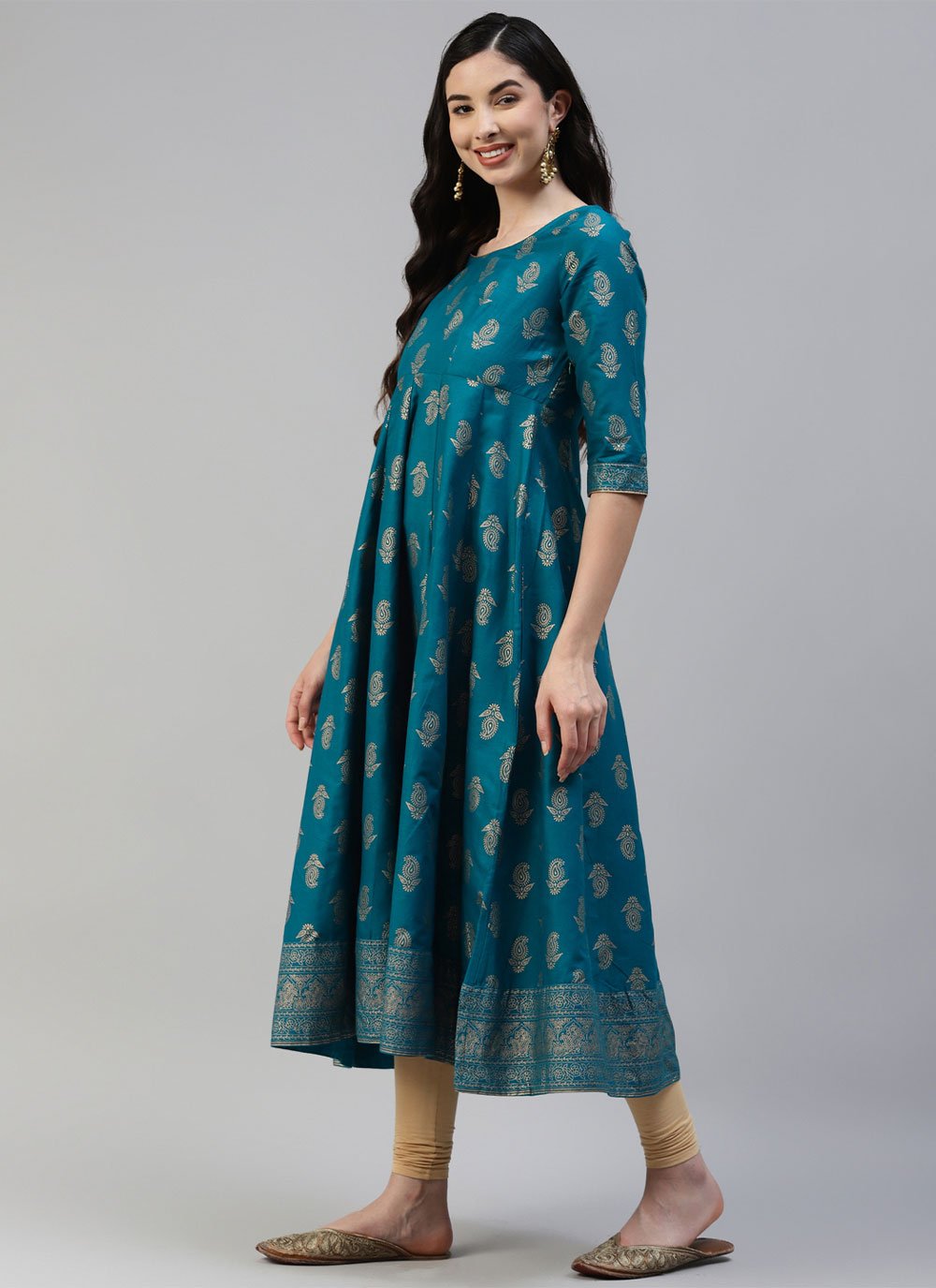 Pant Style Suit Cotton Turquoise Print Salwar Kameez