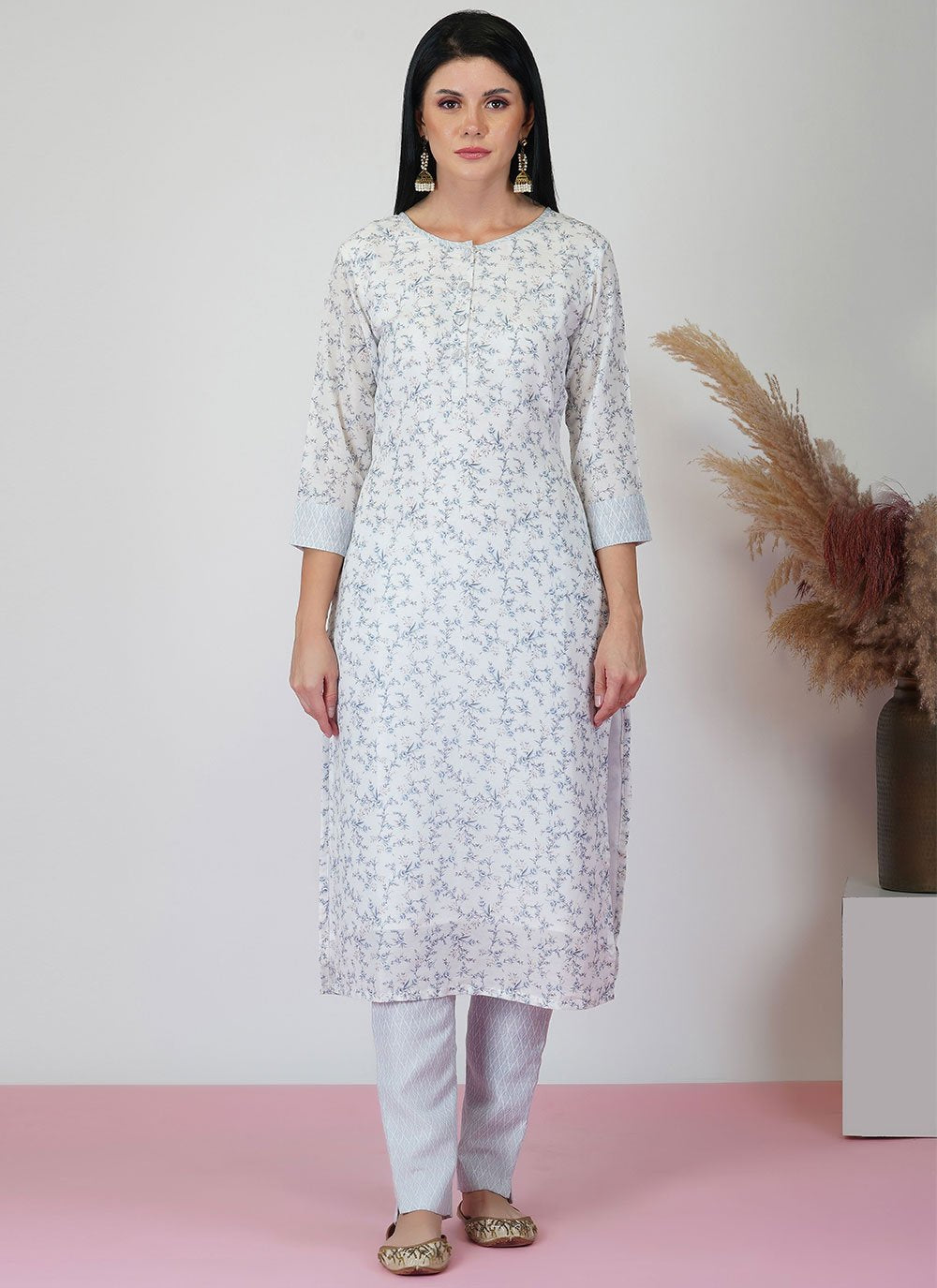 Party Wear Kurti Muslin White Print Kurtis