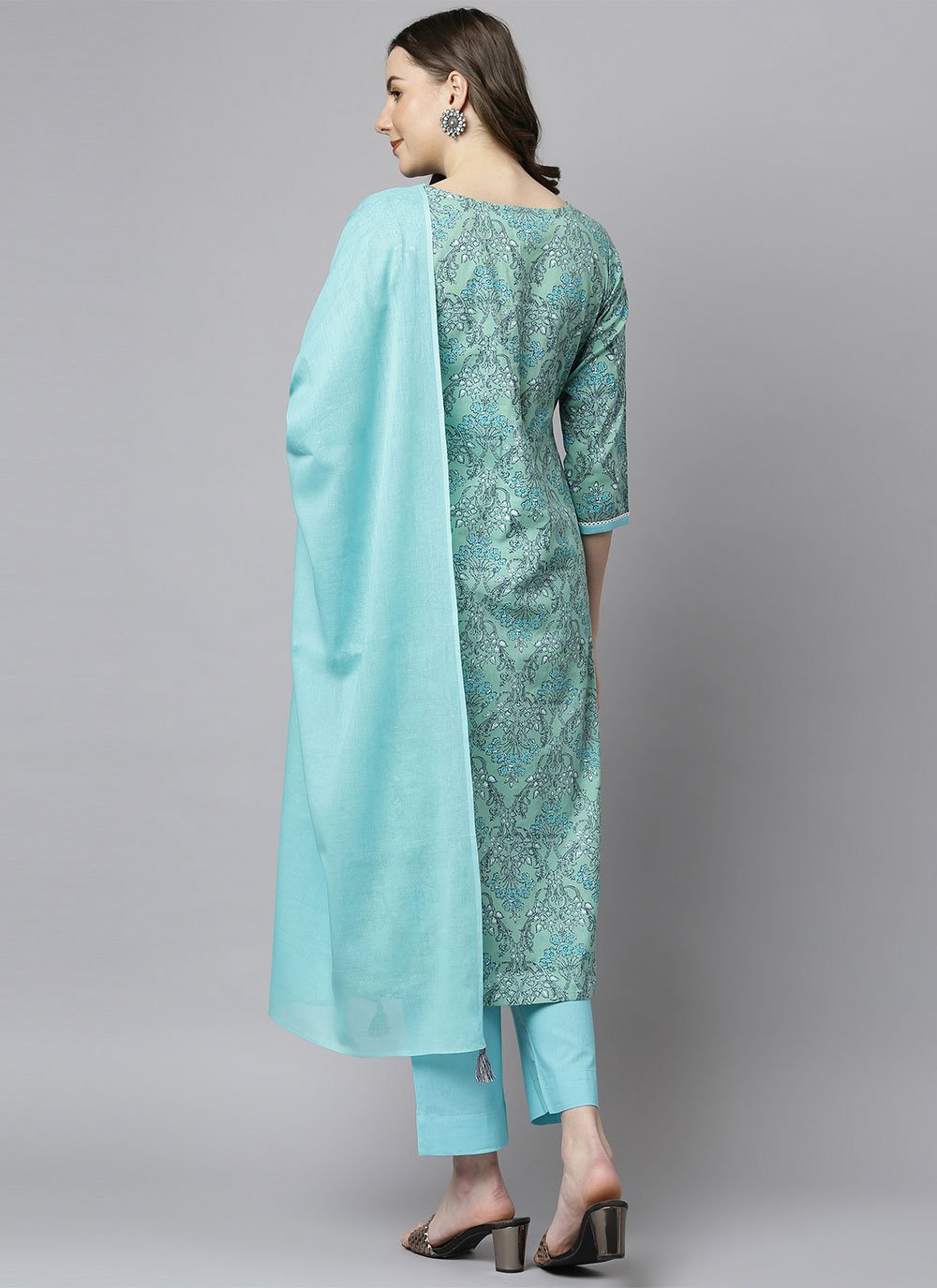 Salwar Suit Cotton Sea Green Print Salwar Kameez