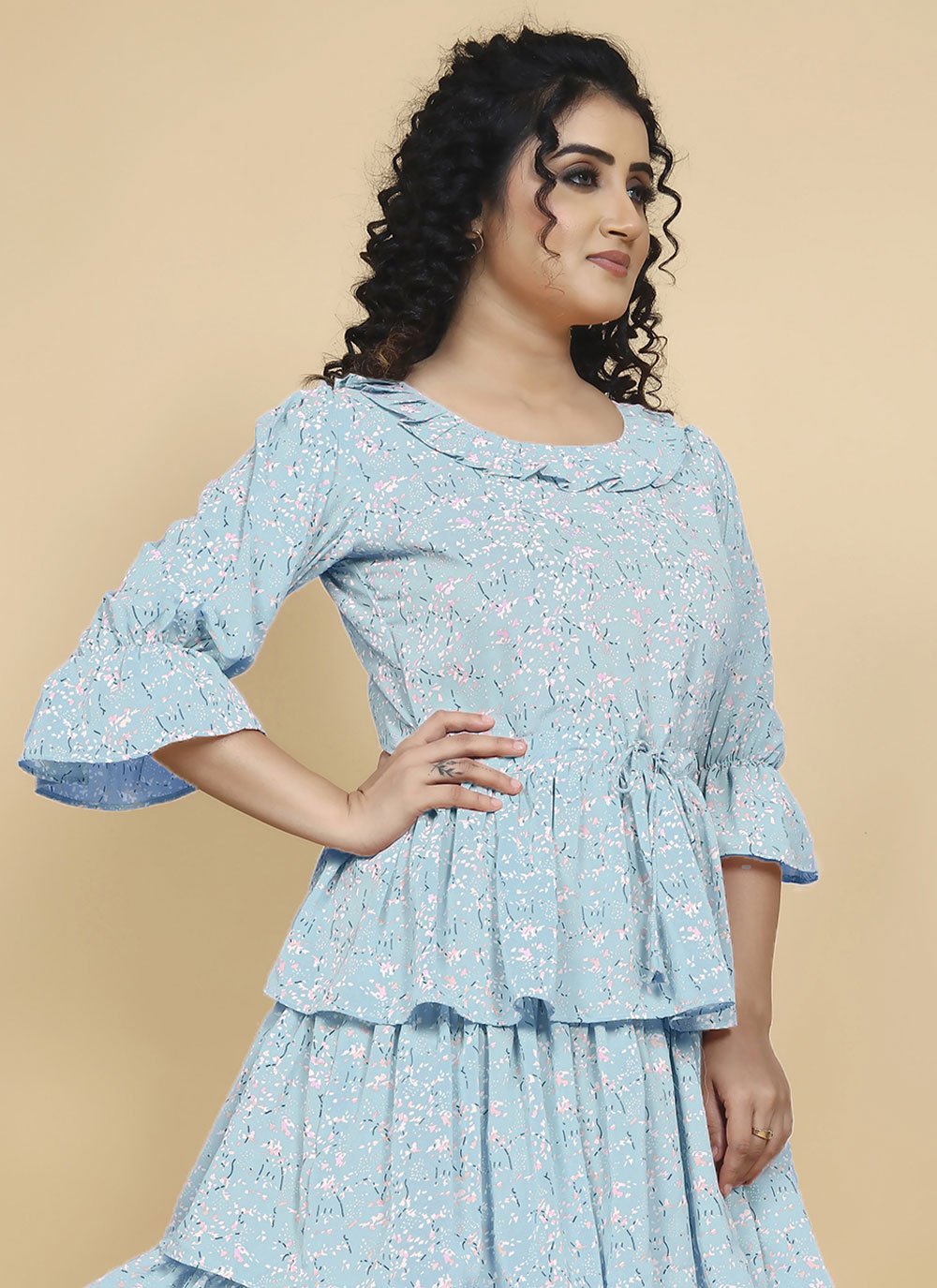 Casual Kurti Georgette Aqua Blue Print Kurtis