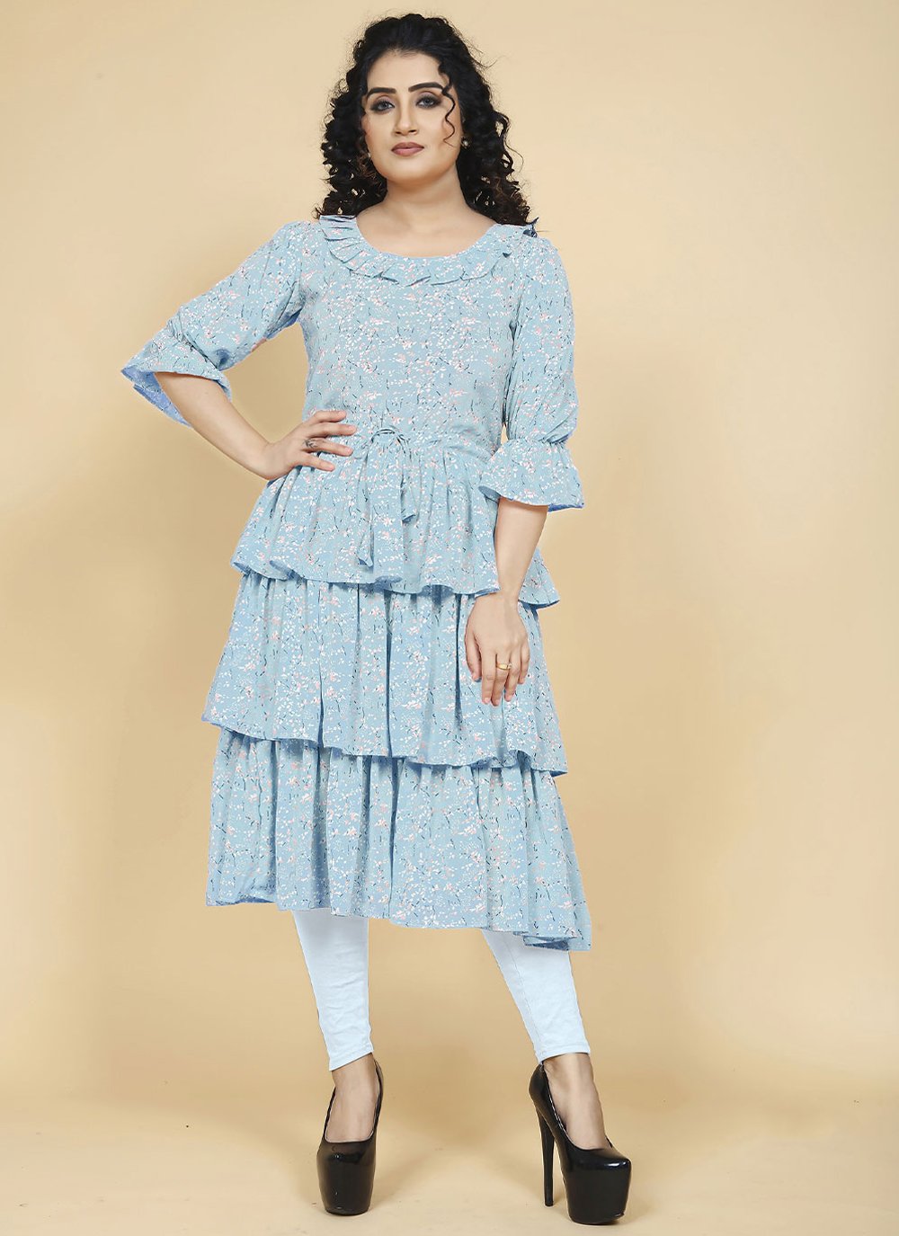 Casual Kurti Georgette Aqua Blue Print Kurtis