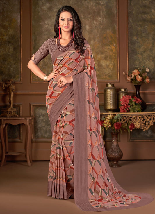 Designer Georgette Mauve Print Saree