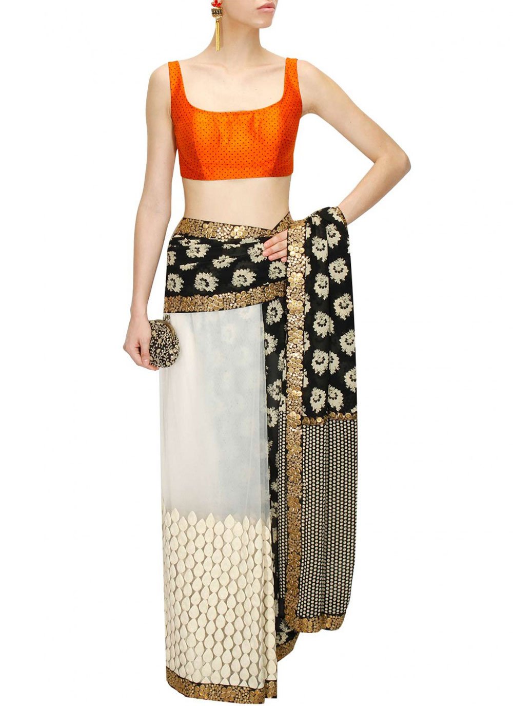 Contemporary Georgette Net Black White Embroidered Saree