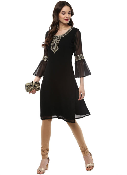 Designer Kurti Georgette Black Print Kurtis