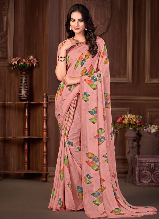 Classic Georgette Pink Print Saree