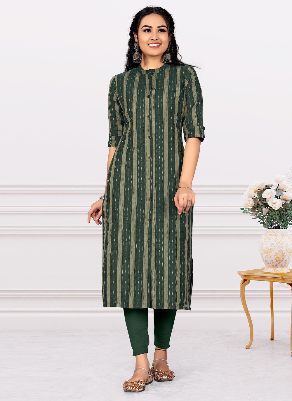 Casual Kurti Cotton Green Print Kurtis