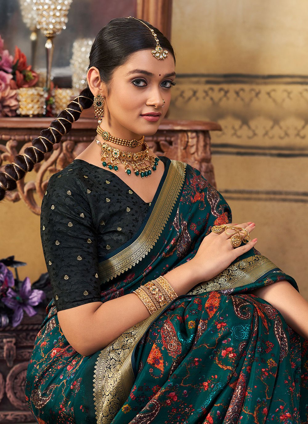 Contemporary Viscose Green Patch Border Saree