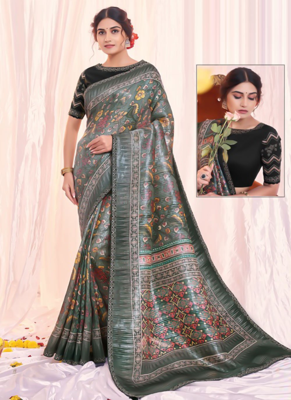 Classic Tissue Grey Print Saree